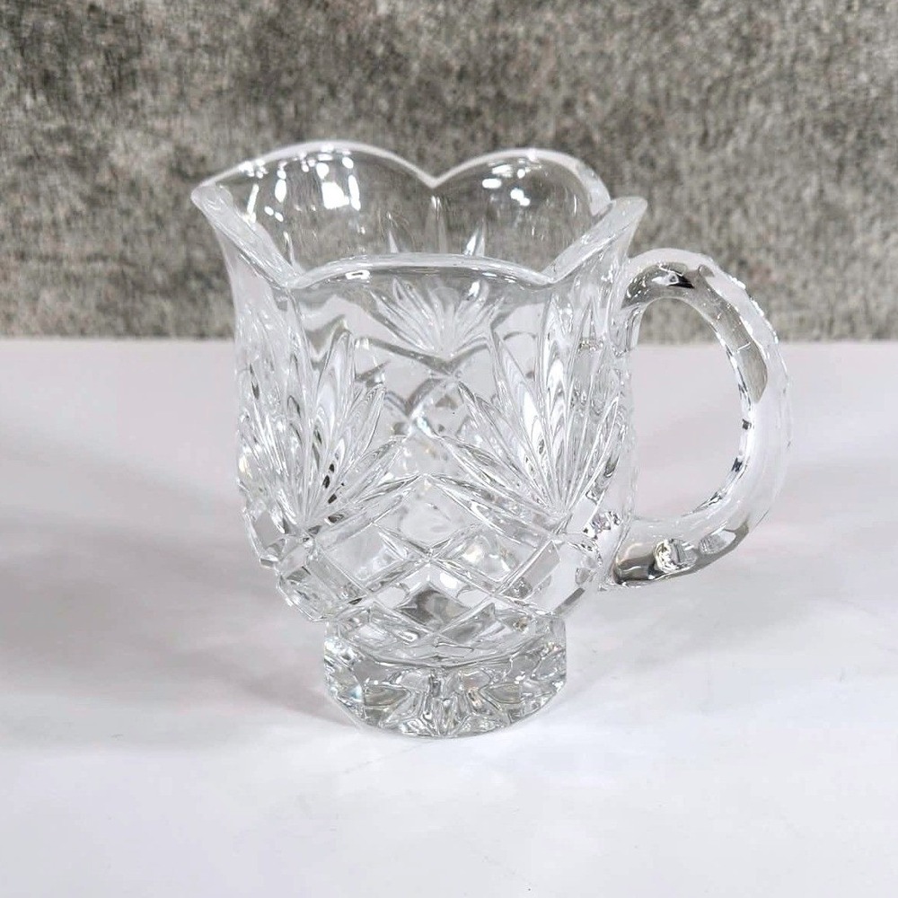 Creamer Pitcher Clear Diamond Cut Crystal‎ Vintage Small 3.5in